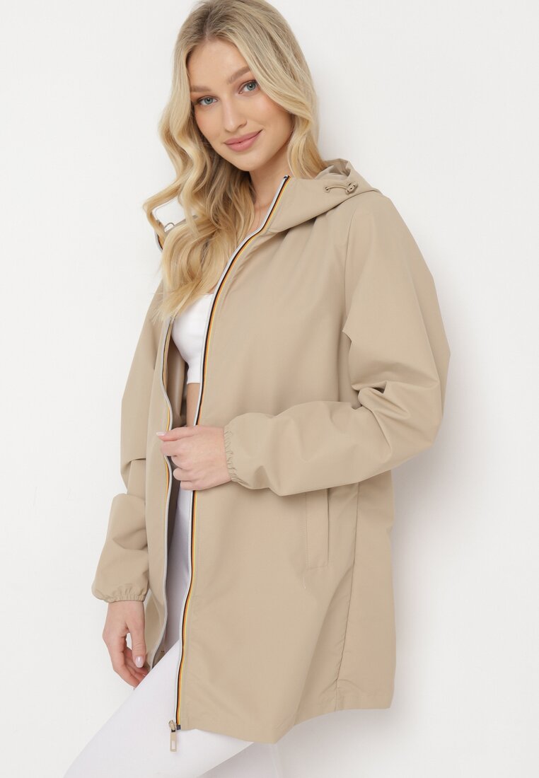 Jachetă de vânt Bej cu fermoar cu glugă Radisca