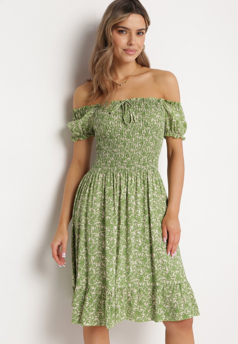 Rochie spaniolă Verde Deschis din bumbac cu flori mici Wietema