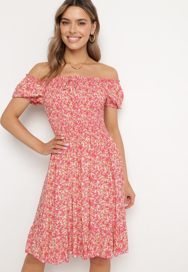 Rochie Fucsia spaniolă din bumbac cu flori mici Wietema