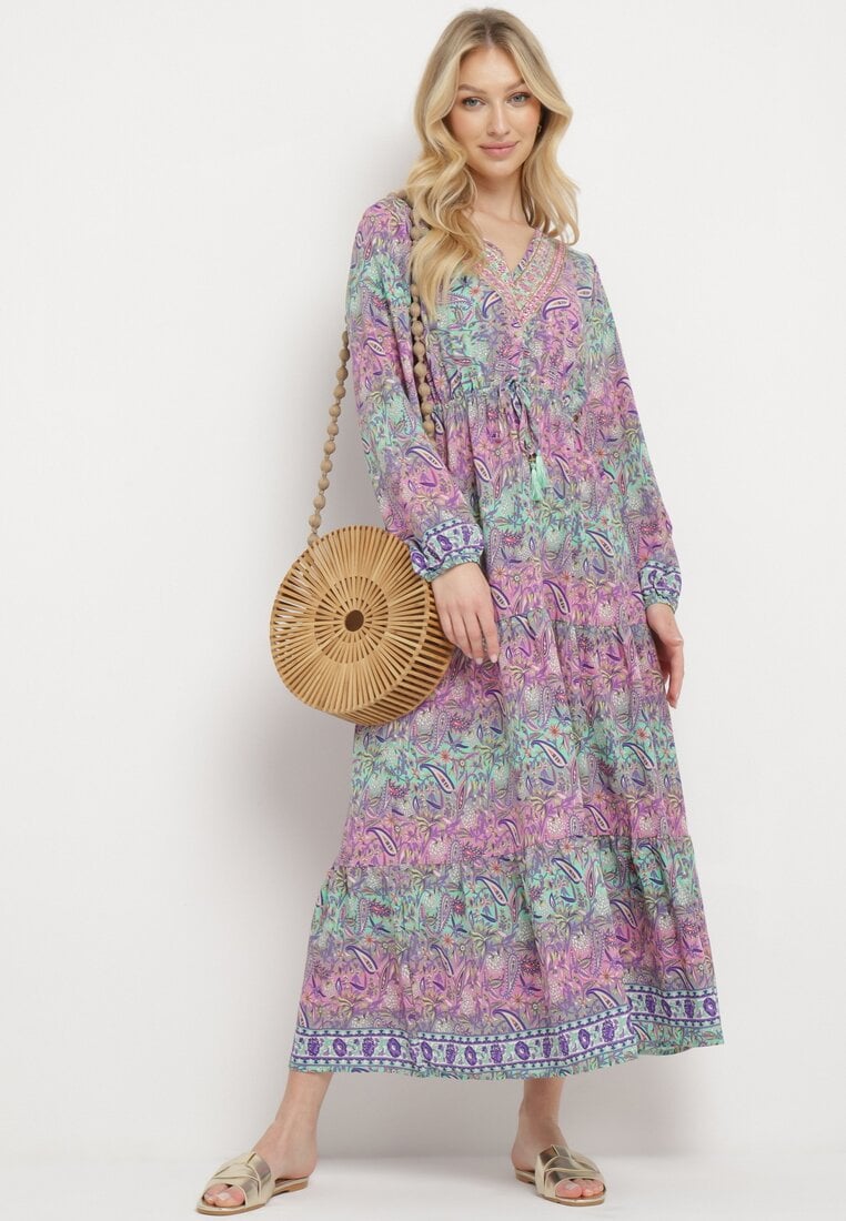 Rochie Roz Evazată cu Volan cu Imprimeu Paisley Kapiss