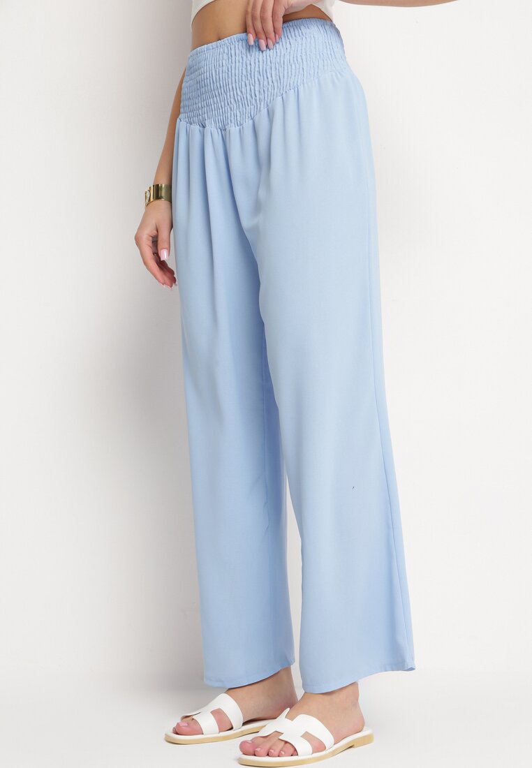 Pantaloni Albastru deschis cu picior drept și talie elastică încrețită Perdila