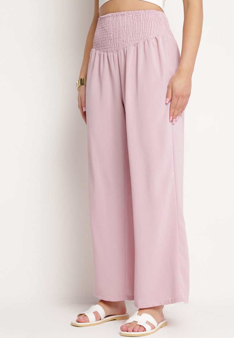 Pantaloni Roz cu picior drept și talie elastică încrețită Perdila