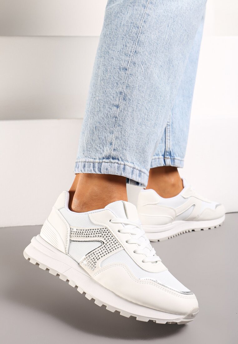 Sneakers Albi Sub Glezna Decorați cu Zirconii Solarite