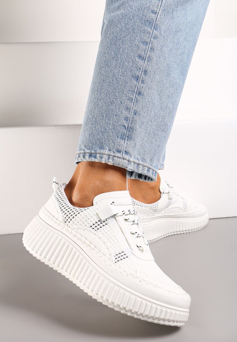 Adidași Albi Șiretați pe Platformă Reliefată Orasa