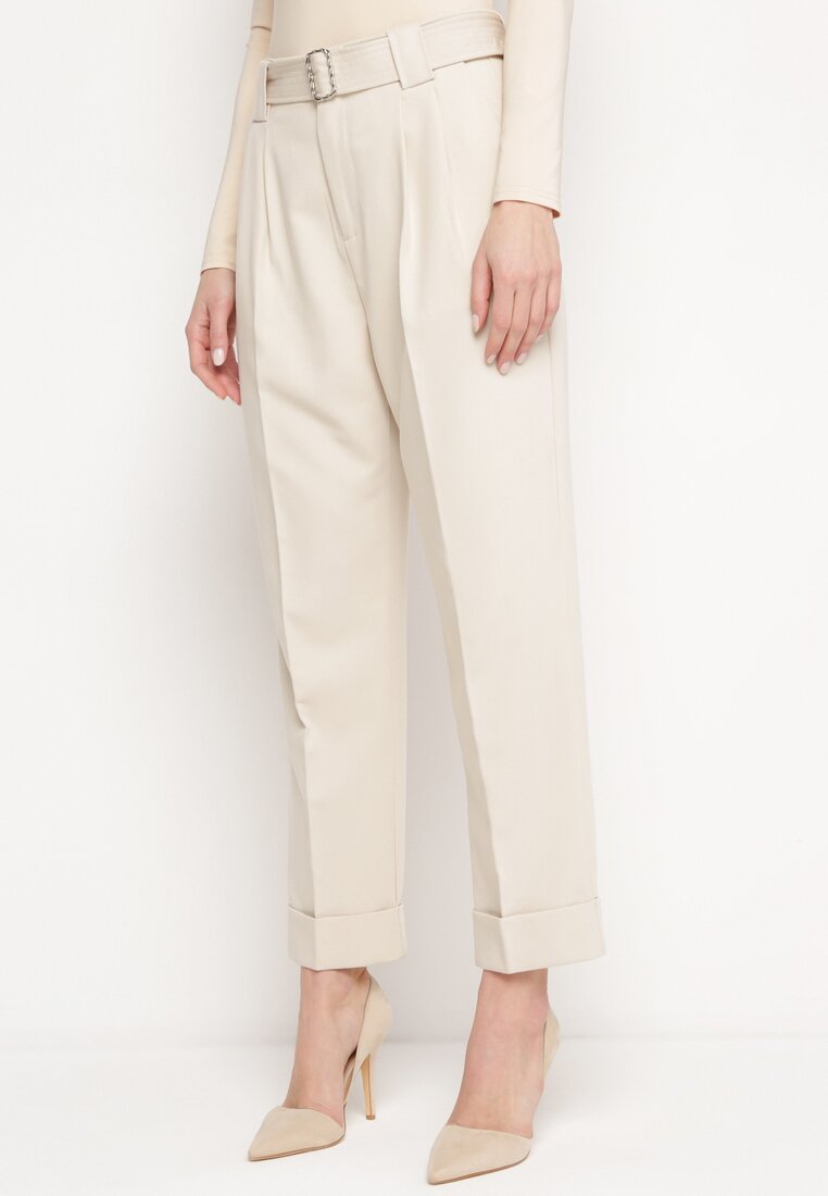 Pantaloni de costum Bej cu manșete cu curea cu cataramă Eleagna