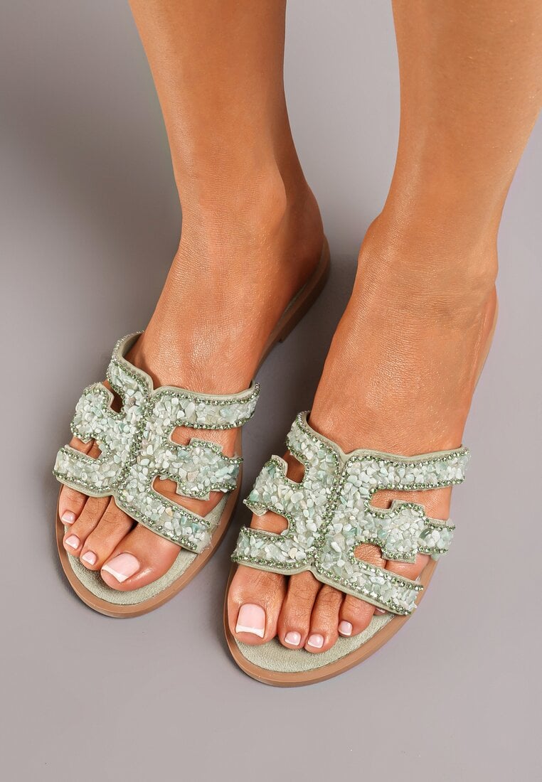 Papuci Verzi cu Zirconii și Pietricele Gisstia
