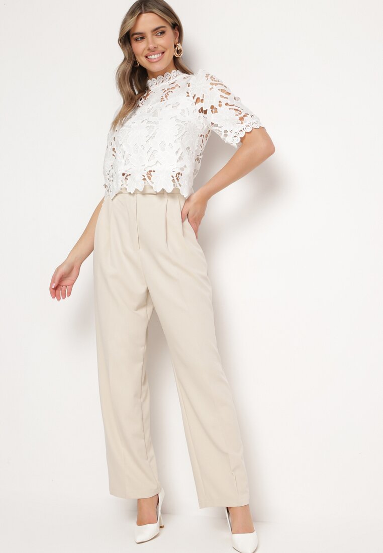 Pantaloni de costum bej cu talie înaltă și cu picioare largi Cerda