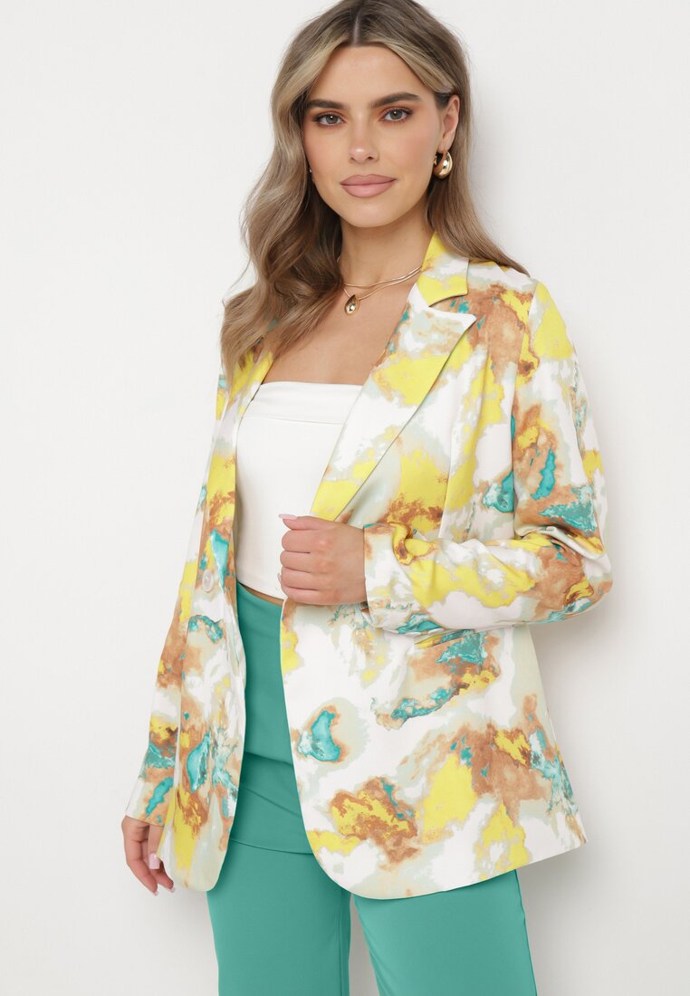 Sacou cu două rânduri de nasturi Bej-Galben cu model abstract Tie-Dye Floretellia