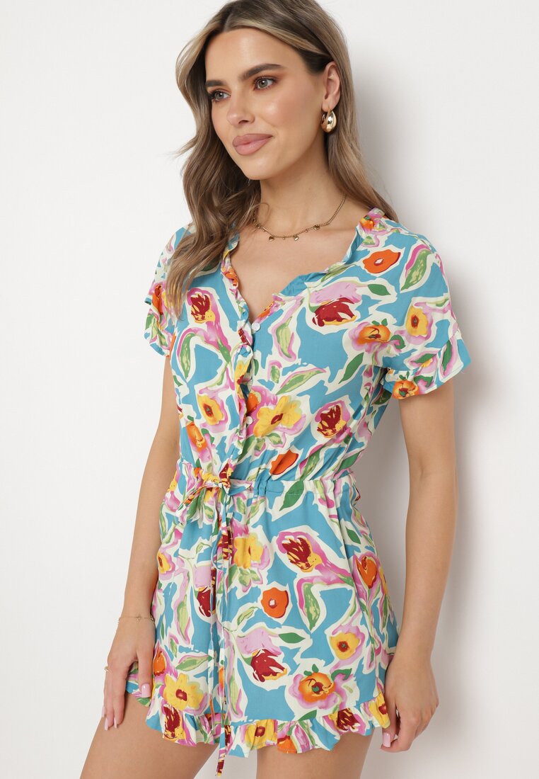 Salopetă Albastru deschis din Viscoză cu Nasturi și Șnur în Talie Ratella