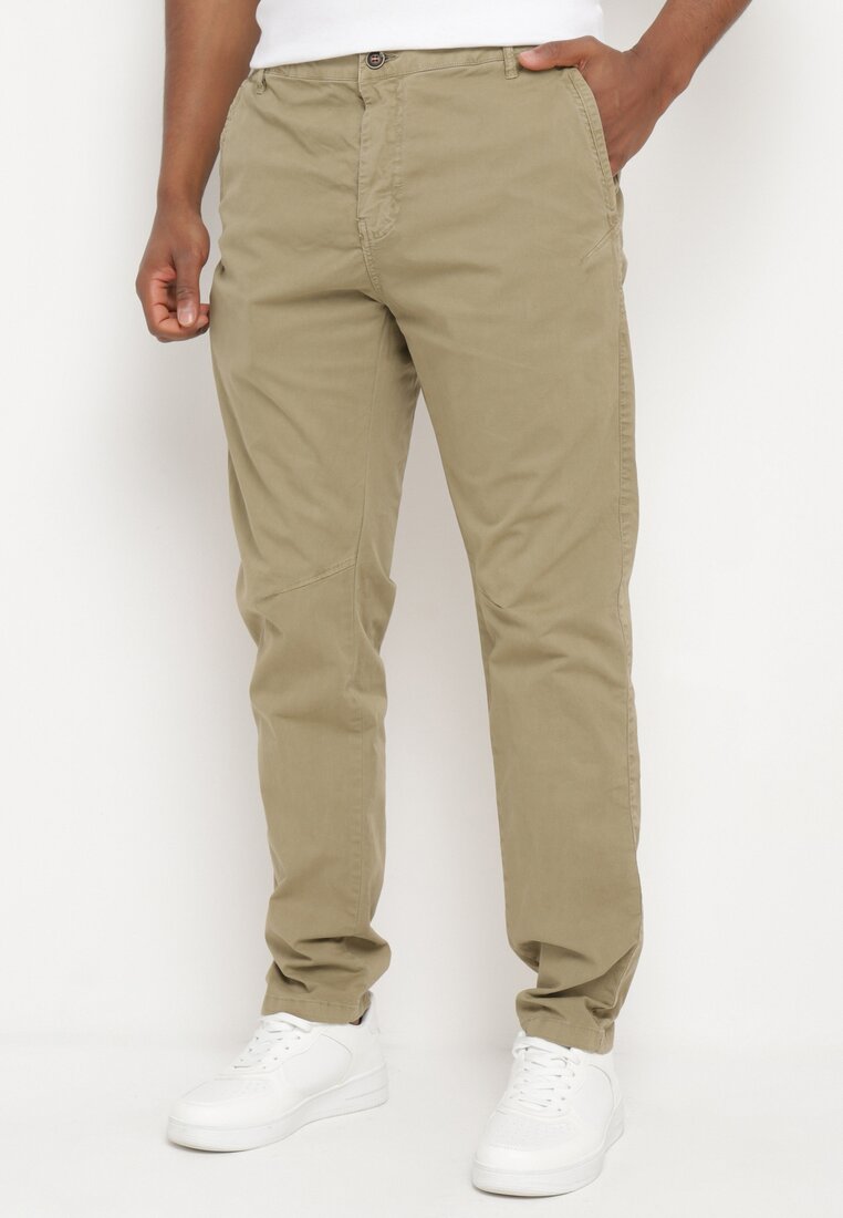 Pantaloni Bej închis Din bumbac Regular cu buzunare Anrodea