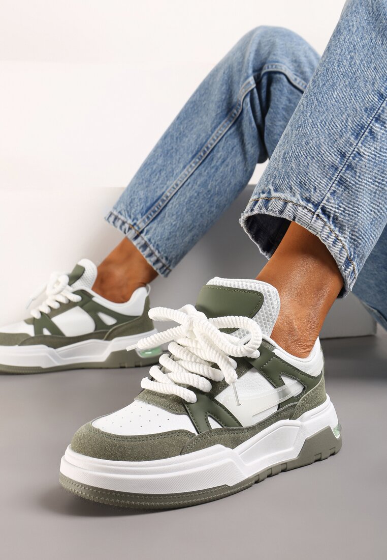 Adidași Verde-Albi Clasici Cu șireturi pe Talpă Plată cu Inserție Transparentă Famarie