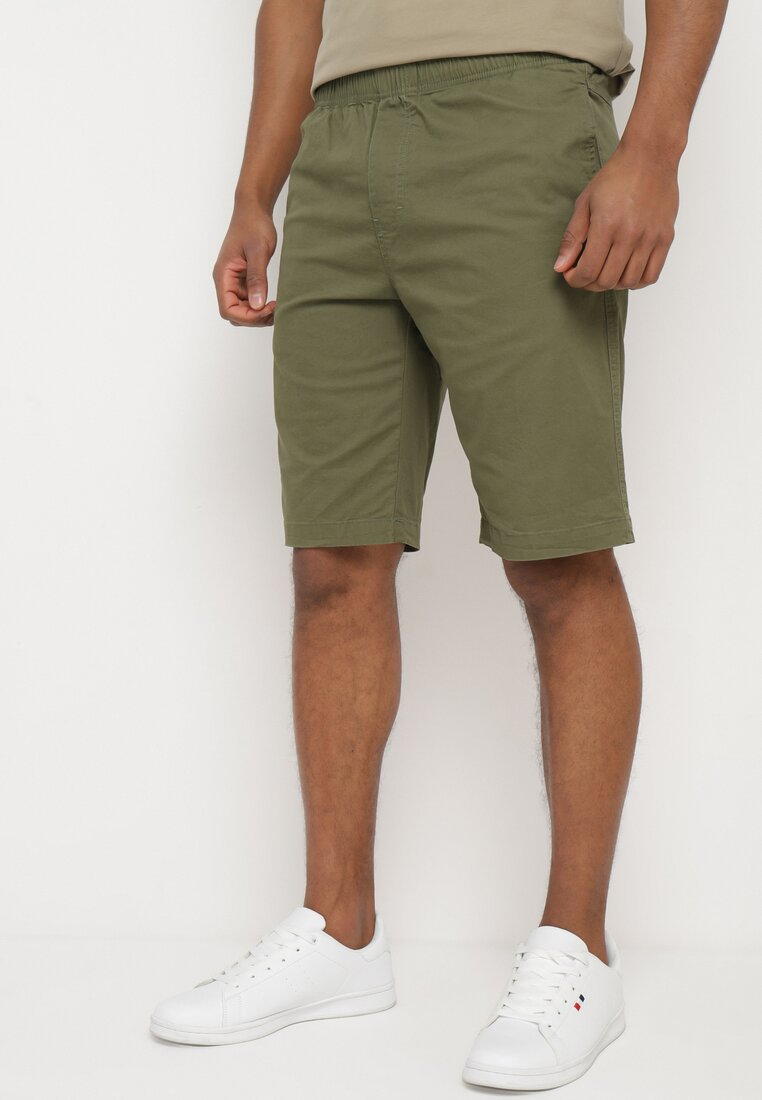 Pantaloni scurți clasici verde închis cu elastic în talie, cu șnur din interior Piofina