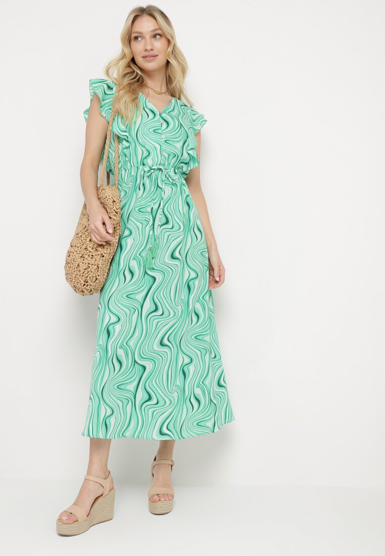 Rochie Verde deschis Încheiată cu nasturi Cu elastic în talie și volane Keltella