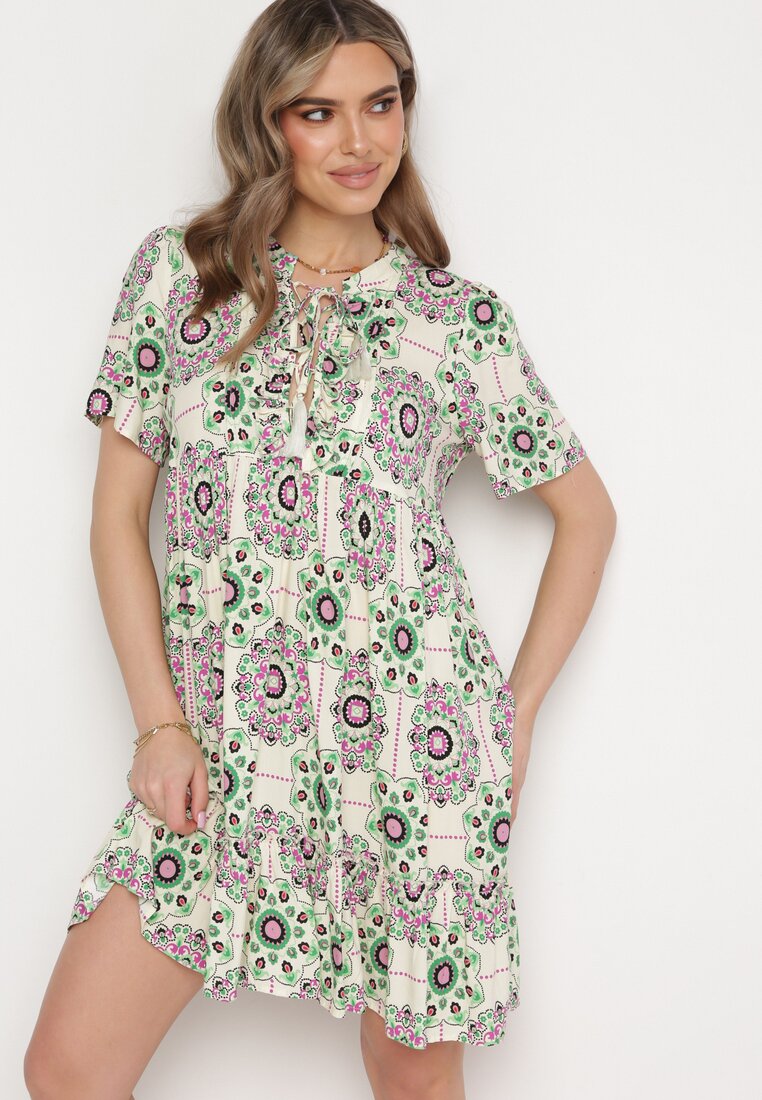 Rochie Verde Boho din Viscoză cu croială evazată Wiadena