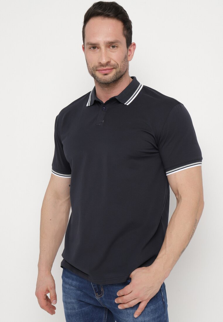 Tricou bleumarin tip Polo cu nasturi Timarie