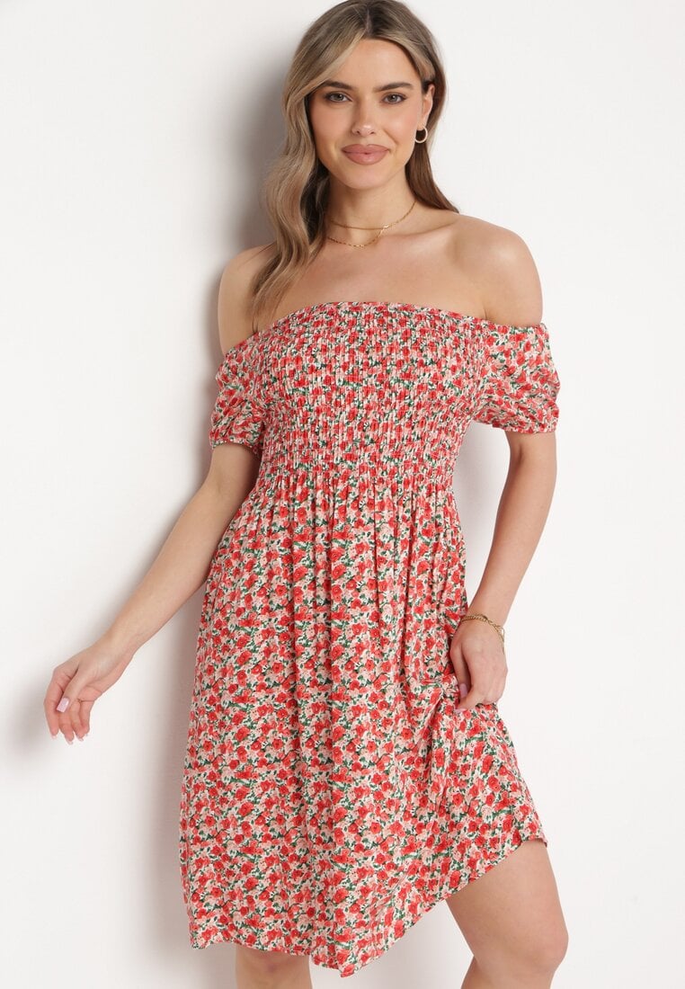 Rochie Roșie din viscoză Spaniolă cu elastic în talie Valdina