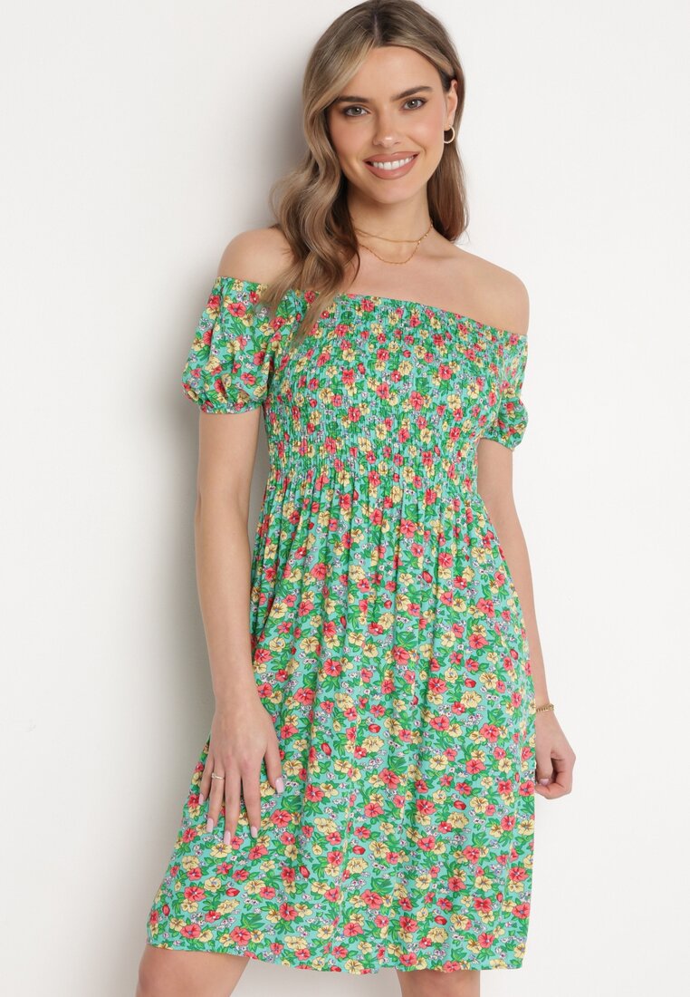 Rochie Verde deschis din Viscoză cu imprimeu floral cu decolteu spaniol Latiana