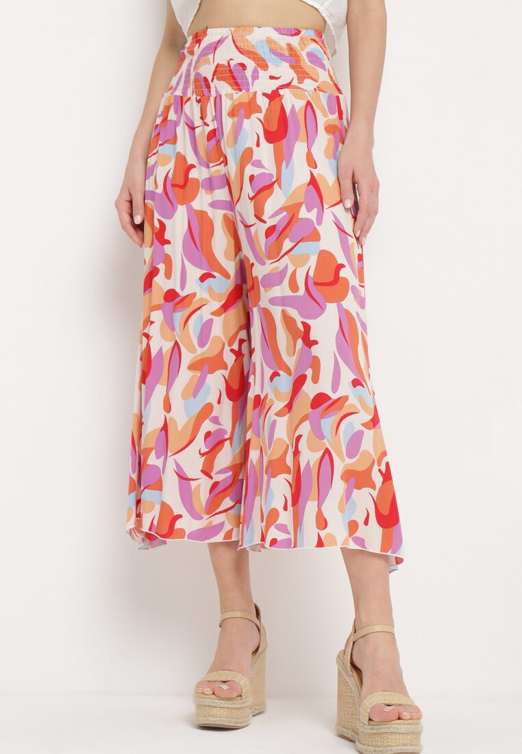 Pantaloni Bej și Roz de viscoză cu talie înaltă și elastic în talie Apadoria