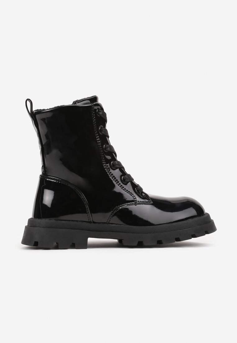 Botine Negre Plate Lăcuite Stil Worker Meristha