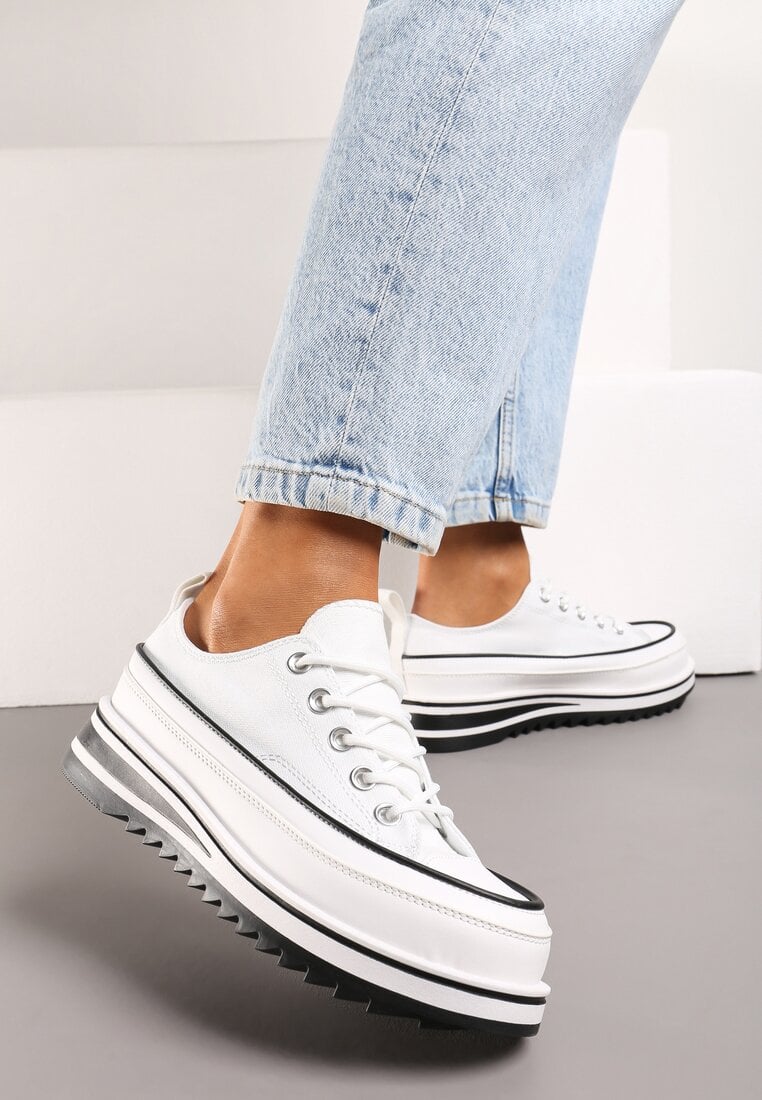 Tenisi Albi cu Talpă Groasă sub Gleznă Aneerla