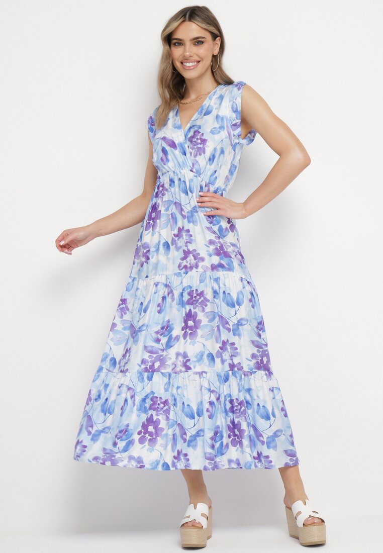 Rochie Albastru-Violet cu Decolteu Petrecut, cu Elastic în Talie și Legătură la Spate Mellinda