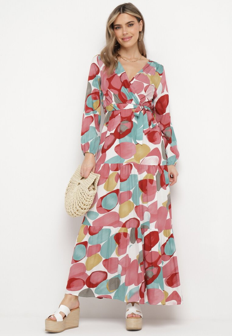 Rochie roșie din viscoză cu elastic în talie și curea din material cu decolteu triunghiular Fumella