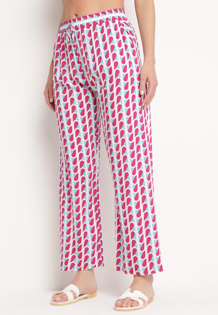 Pantaloni Roz-Albastru din Viscoză Largi cu șnur cu imprimeu abstract Rianda
