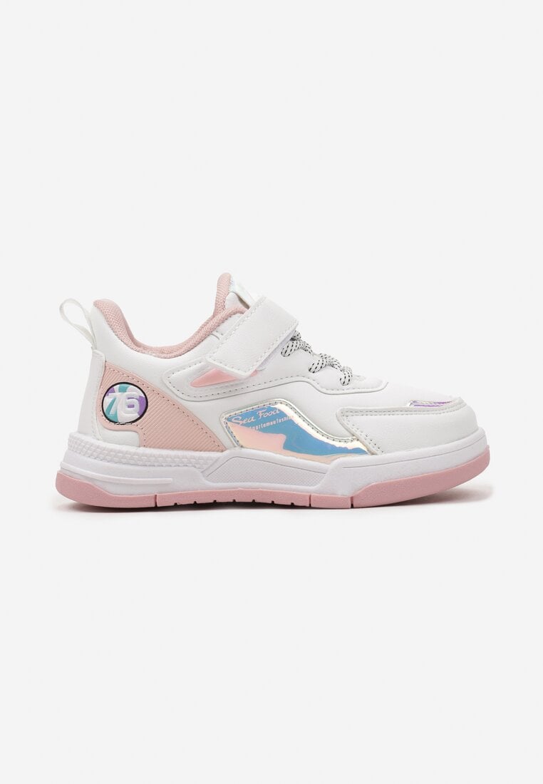Pantofi Sport Alb-Roz cu Talpă Plată cu Scai Decorat cu Șireturi Lavarae