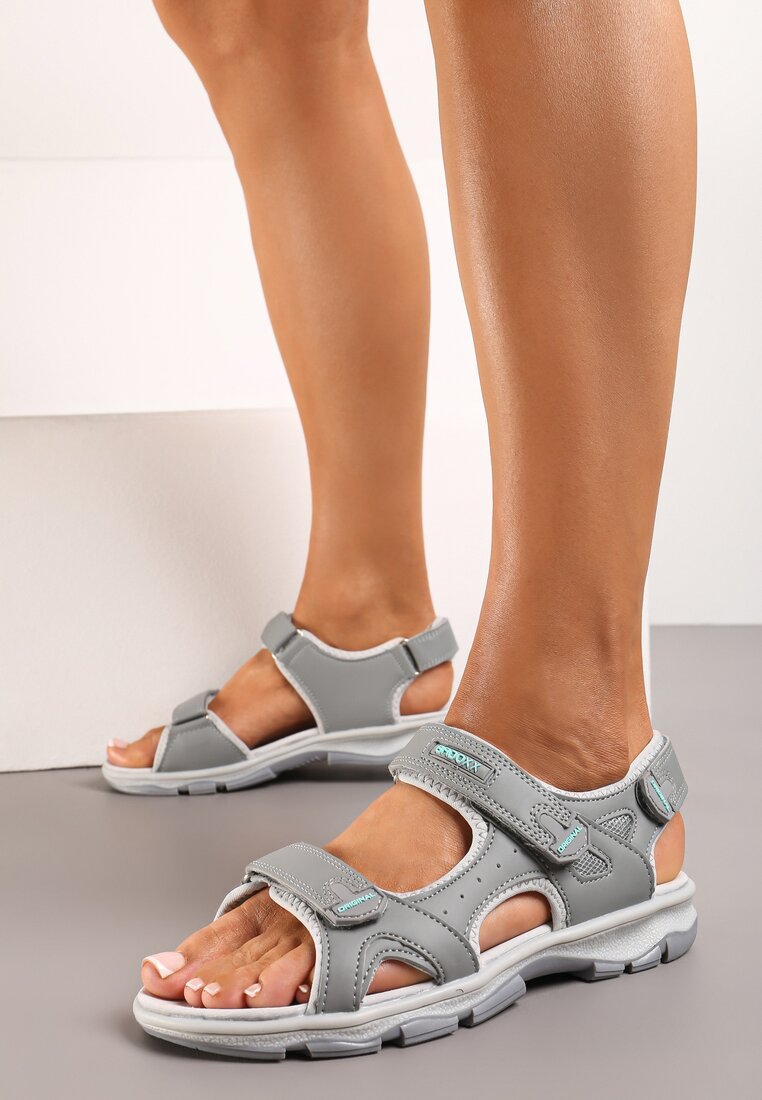 Sandale Gri-Mentă cu închidere scai și branț din piele naturală Tesalise