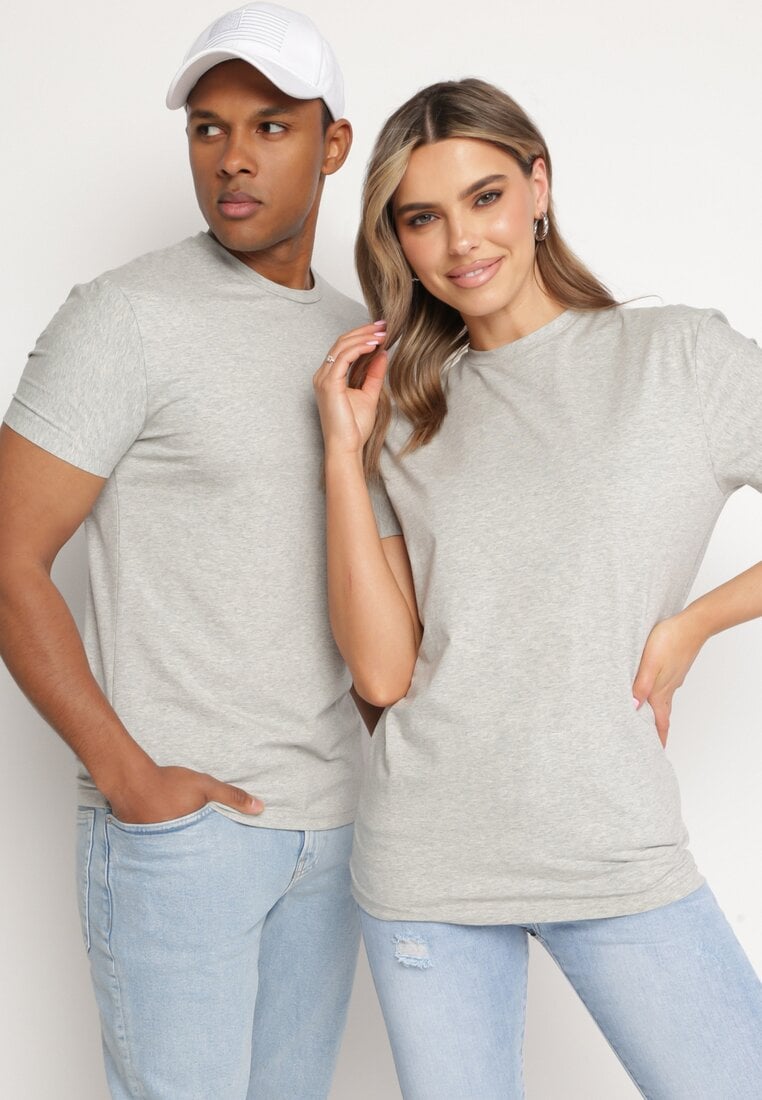 Tricou Gri din Bumbac cu Croială Clasică Xloette