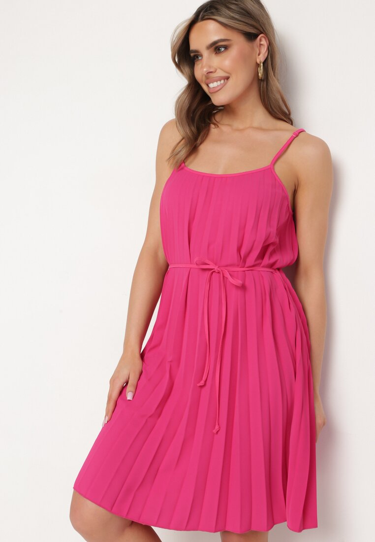 Rochie Fucsia cu Bretele Reglabile cu Curea din Material Textil Liata