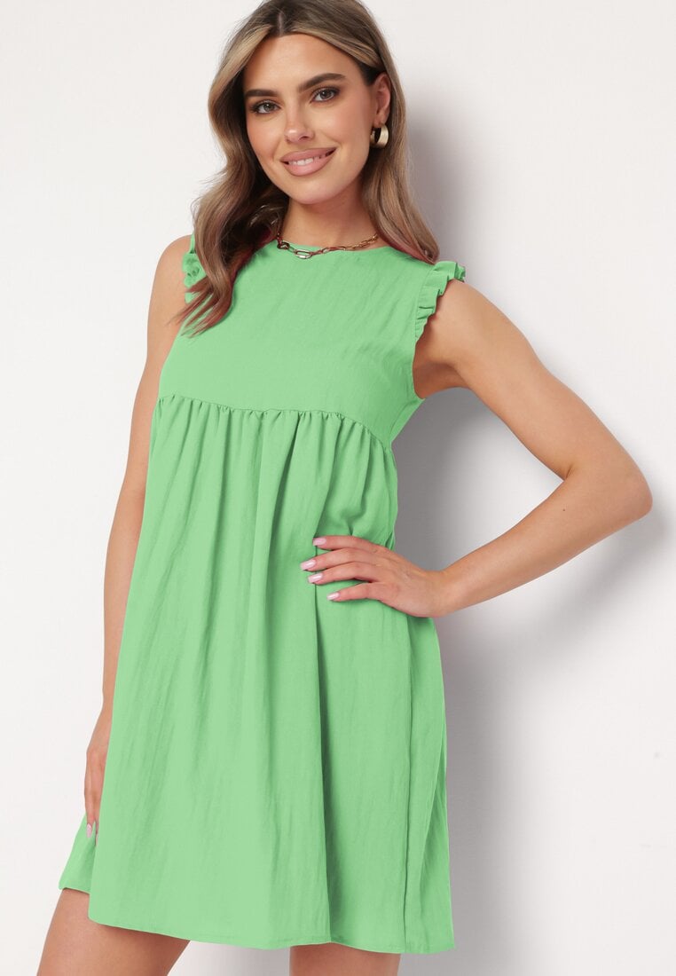 Rochie Verde deschis din viscoză cu mânecă scurtă și volan legată la spate Lloella