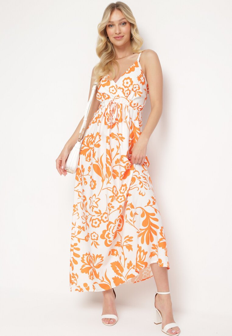 Rochie Portocalie cu Bretele Reglabile cu Elastic la Spate Cu Șnur de Strângere Harnela