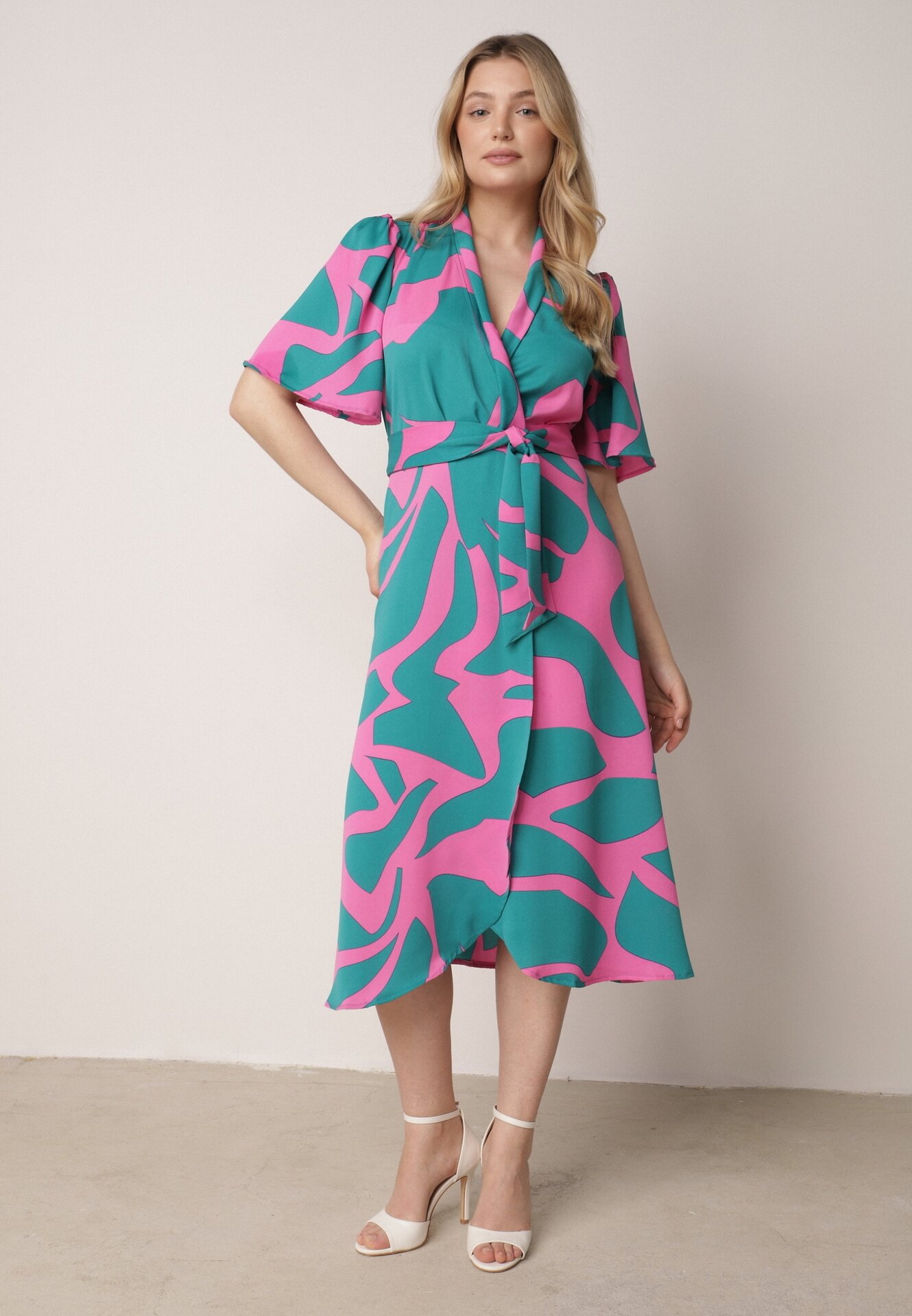 Rochie Albastru-roz Petrecută cu Legătură în Talie Raviara