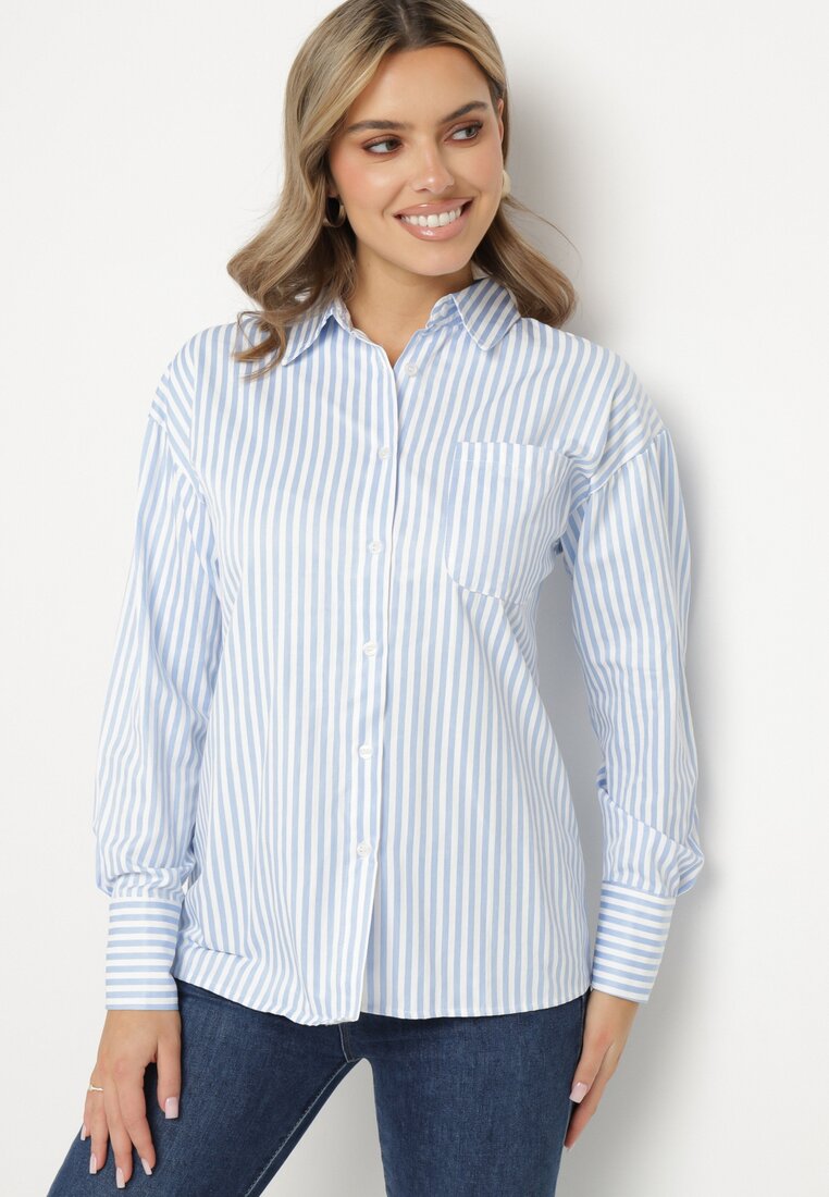 Cămașă Albastră cu Mânecă Lungă cu nasturi cu cordon din material la spate Ozira