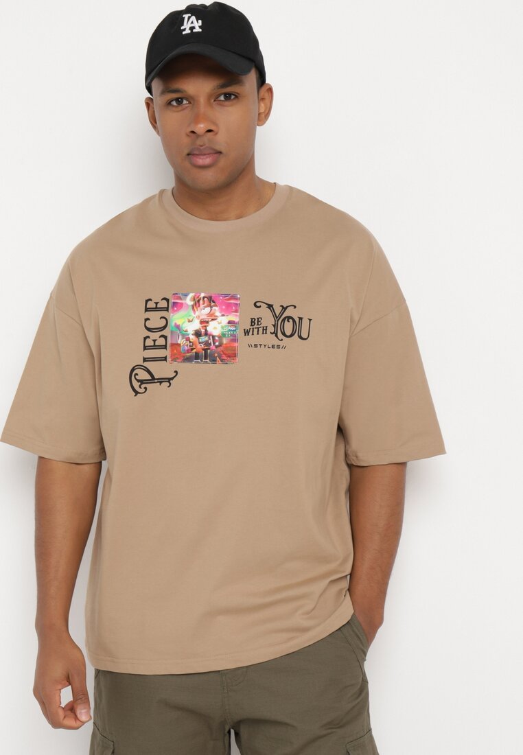 Tricou Bej închis din Bumbac Decorat cu Aplicații Ranessa