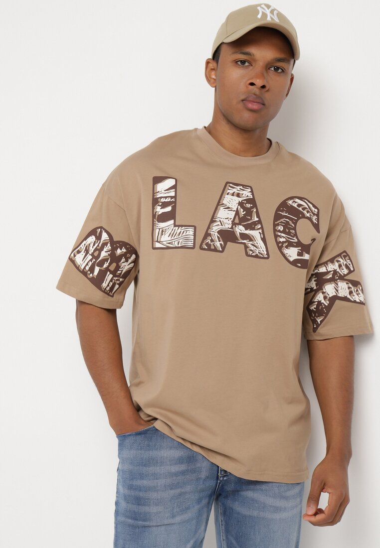 Tricou Bej închis din bumbac cu imprimeu decorativ Sanestia