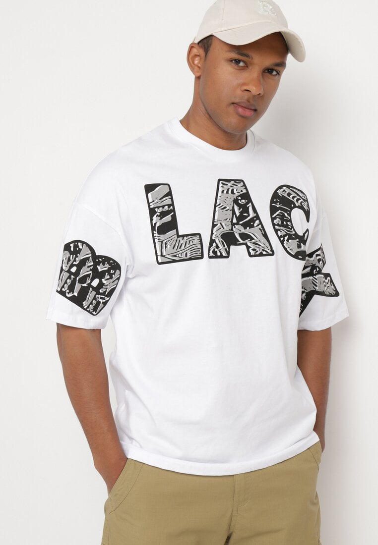 Tricou Alb din Bumbac cu Imprimeu Decorativ Sanestia