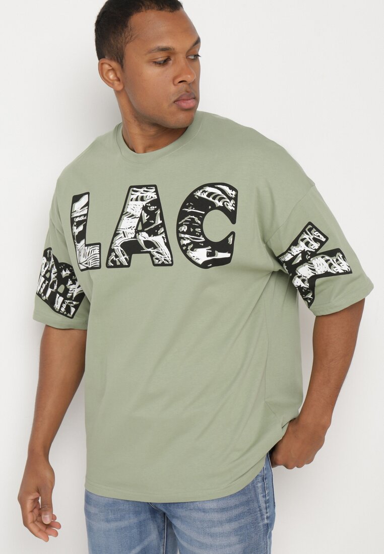 Tricou Verde Deschis din Bumbac cu Imprimeu Decorativ Sanestia