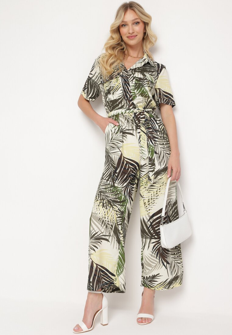 Salopetă Verde cu Elastic în Talie încheiată cu nasturi cu Curea Textilă Efity