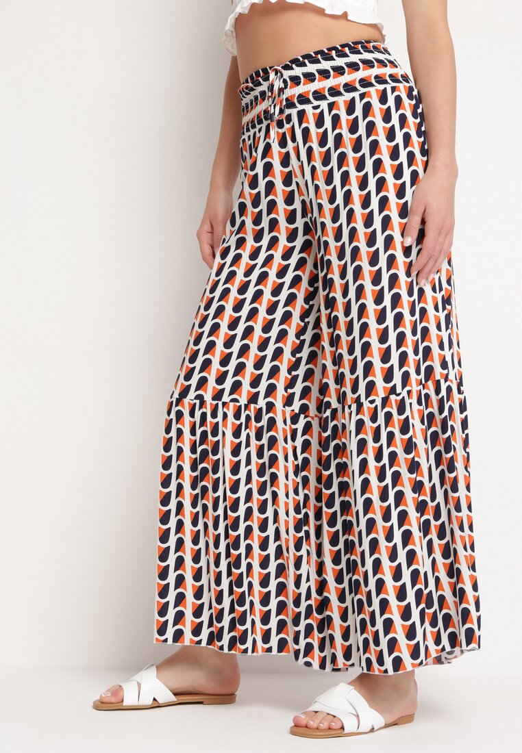 Pantaloni Portocaliu-Bleumarin din viscoză Palazzo cu elastic în talie și talie înaltă Tiimabell