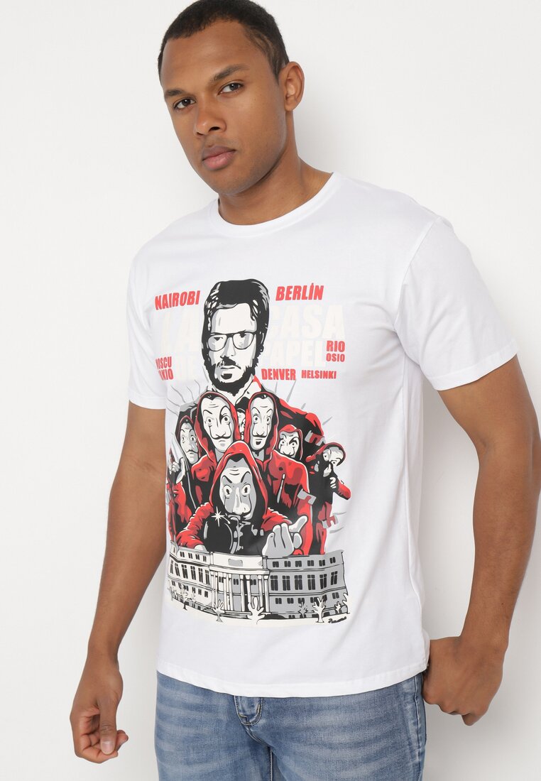 Tricou Alb Clasic din Bumbac cu Imprimeu Mare Gunelia