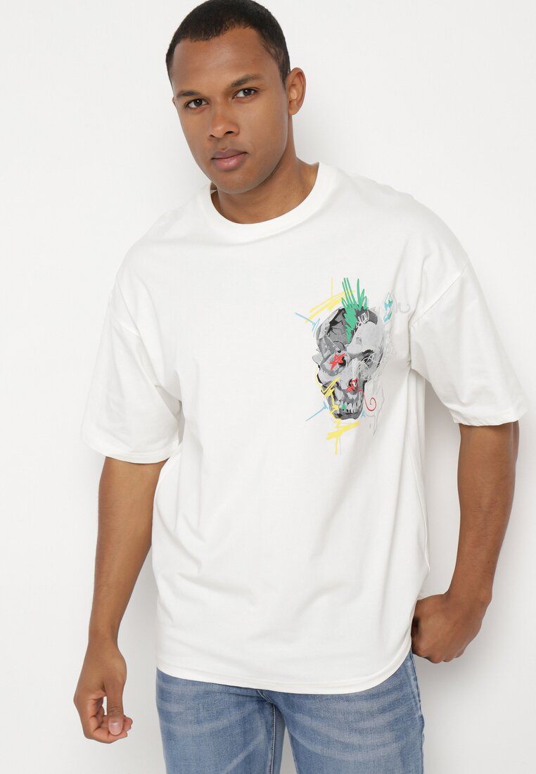 Tricou Alb cu mânecă scurtă cu imprimeu în față și pe spate Franestia