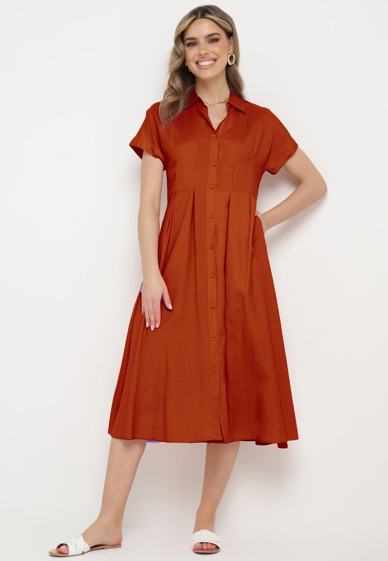 Rochie Portocalie Tip cămașă din In și Viscoză Ircilla