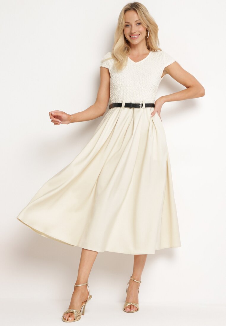 Rochie evazată bej cu curea din imitație de piele Drinna