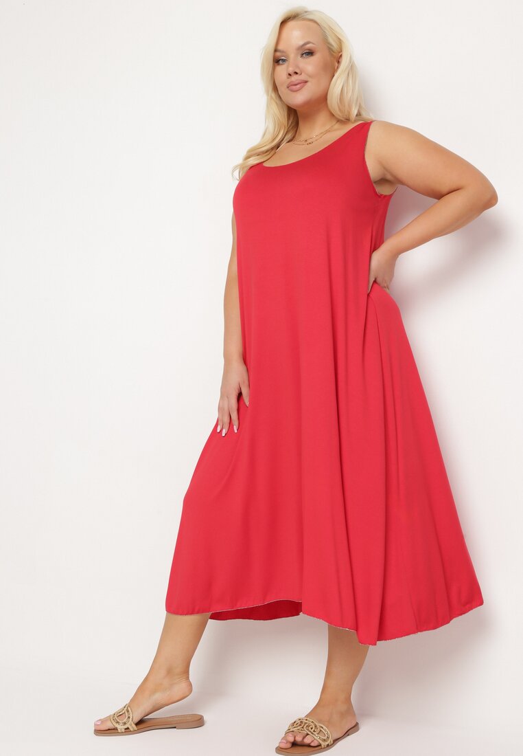 Rochie Roșie din Vâscoză cu bretele Decorată cu fir metalic Nevina