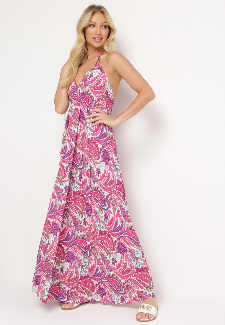 Rochie Rozalie din viscoză cu legare la gât și strânsă sub bust Viseri