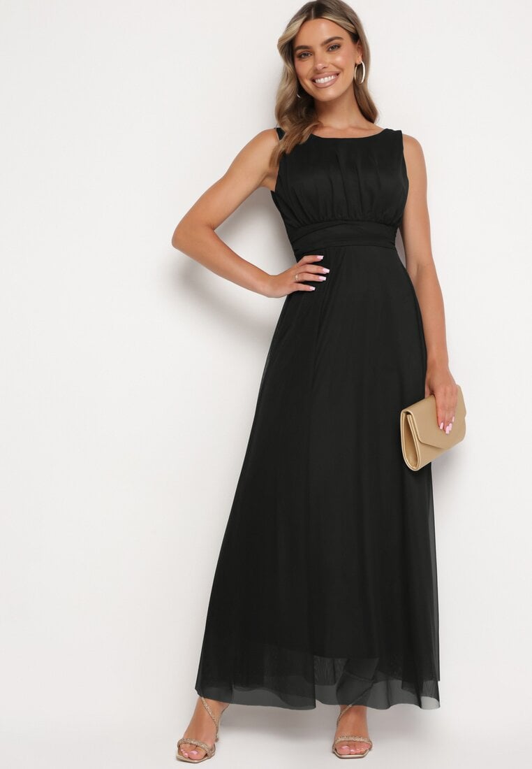 Rochie de cocktail Neagră cu partea de jos din tul Elasoria