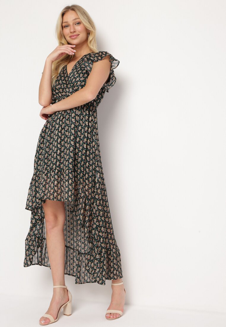 Rochie Evazată Neagră cu Decolteu Petrecut cu Elastic în Talie și Volan Tiamala