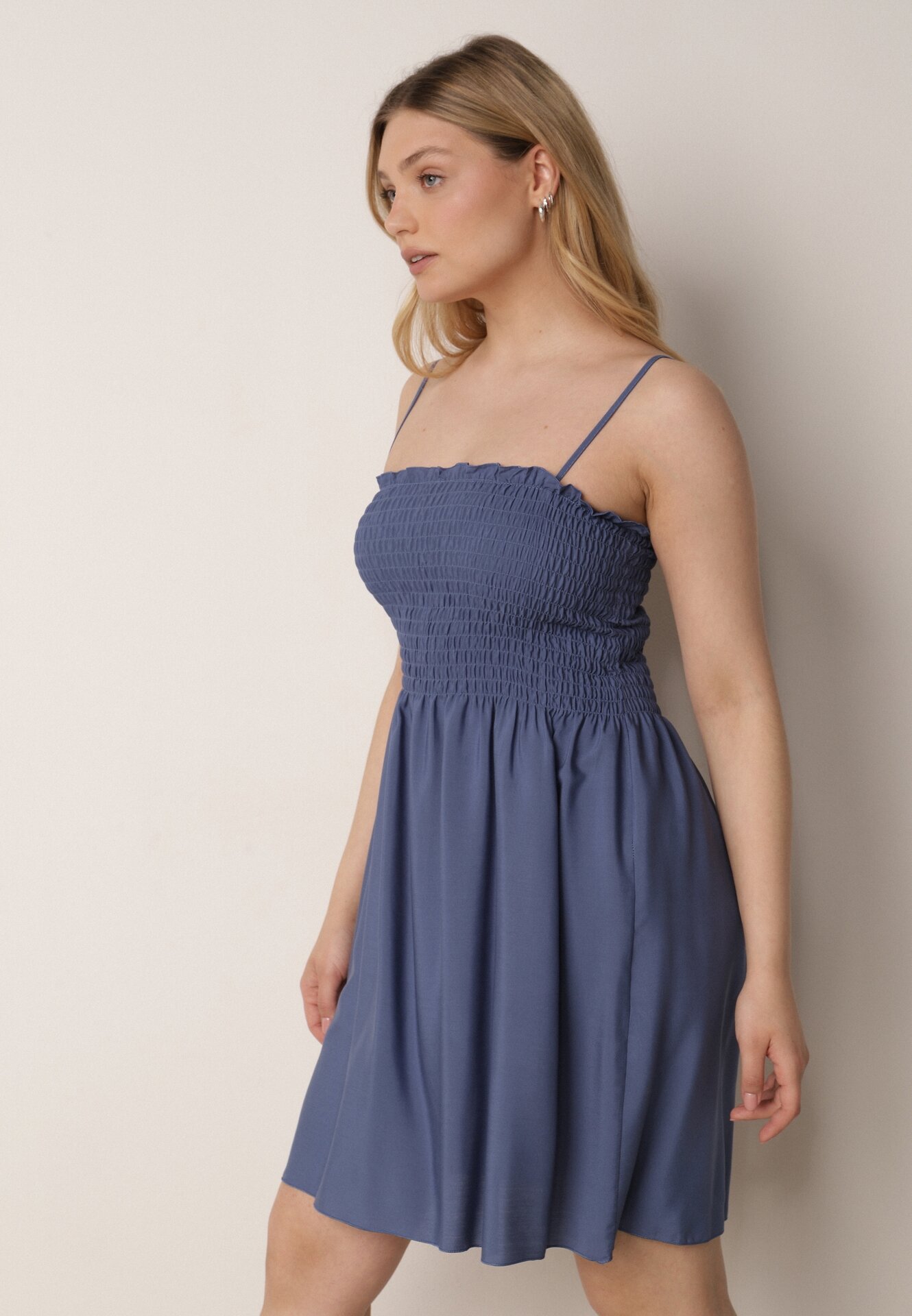 Rochie Granat din bumbac cu bretele cu decolteu încrețit Krisele